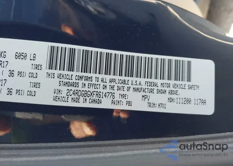 2015 Dodge Grand Caravan American Value Pkg z USA, uszkodzony, nr VIN 2C4RDGBGXFR614776